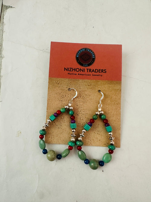 Handcrafted Multi Stone & Sterling Silver Dangle Hoop Earrings
