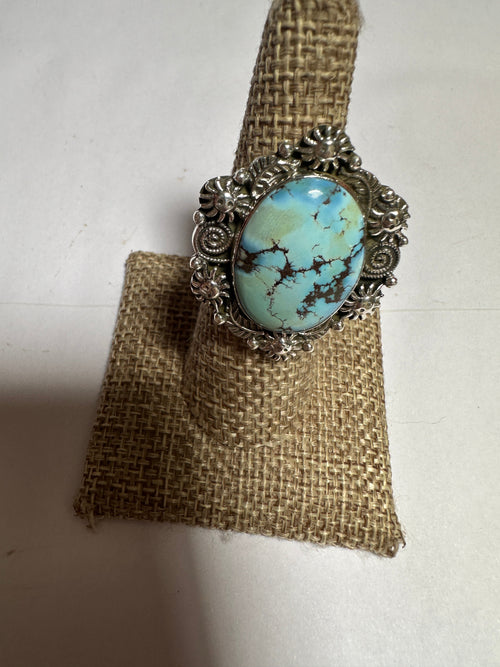 Beautiful Handmade Golden Hills Turquoise And Sterling Silver Adjustable Single Stone STATEMENT Ring