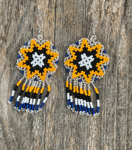 Handmade MultiColor Beaded Dangle Earrings (Yellow, Black, & White)
