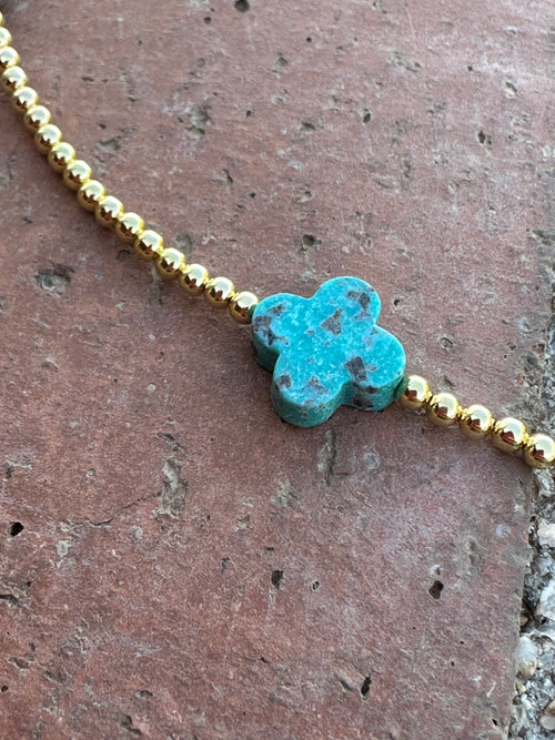 Cle’vara Navajo Turquoise, Gold & Sterling Silver Beaded Necklace and Bracelets