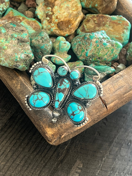 Apache Sterling Silver and Egyptian Turquoise Butterfly Ring by Rosella Paxson, Size 9