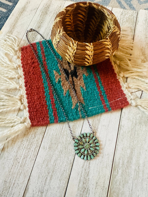 Navajo Sterling Silver & Turquoise Cluster Necklace