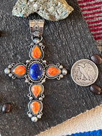 Rosella Paxson Sterling Silver, Lapis & Spiny Oyster Cross Pendant