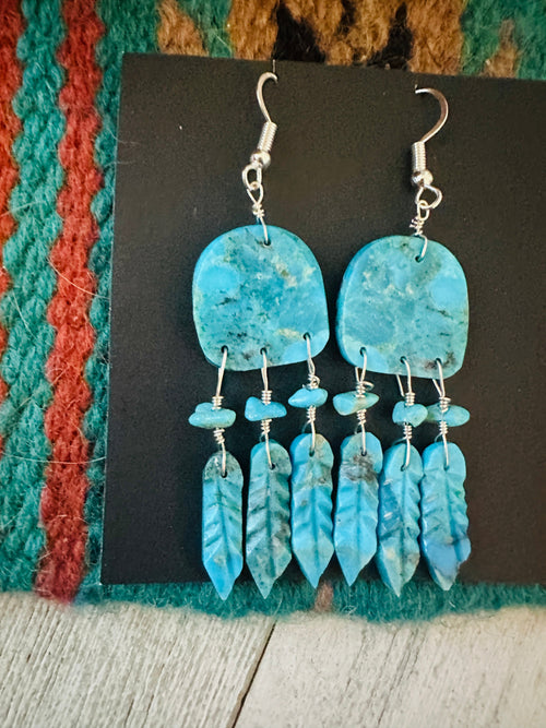 Santo Domingo Turquoise Feather Dangle Earrings