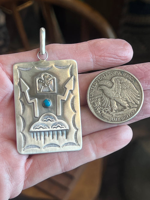 Hand Stamped Sterling Silver Fred Harvey Era Inspired Monsoon Tag Pendant by Kimari Somers