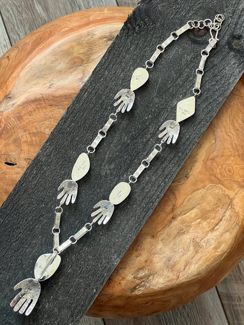 Jay Leon Coriz Handcrafted Sterling Silver and Royston Turquoise Healing Hand Station Necklace