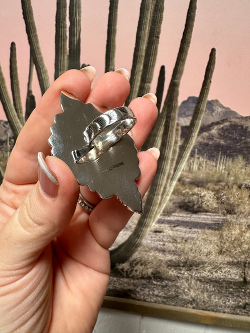 Beautiful Handmade White Buffalo And Sterling Silver Adjustable Statement Ring