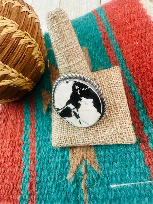 Old Pawn Navajo Sterling Silver & White Buffalo Ring Size 12