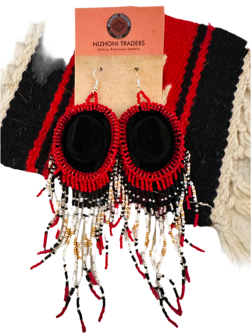 Navajo Beaded Cowboy Hat Dangle Earrings