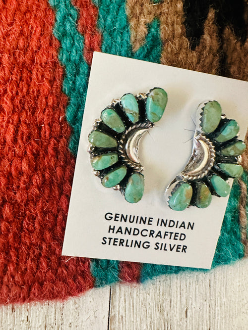 Navajo Turquoise & Sterling Silver Crescent Cluster Earrings