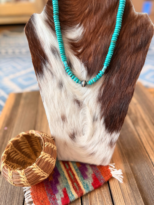 Handcrafted Turquoise & Sterling Silver Beaded 18” Necklace