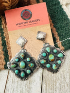 Old Pawn Navajo Sterling Silver & Turquoise Cluster Dangle Earrings