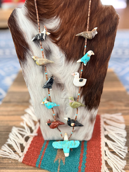 Old Pawn Handcrafted Multi Stone Fetish Bird Beaded 30” Necklace