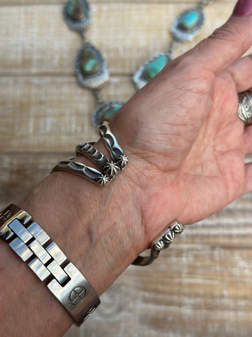 Charles Johnson Navajo Royston Turquoise & Sterling Silver Necklace, Bracelet and Ring  Set Signed