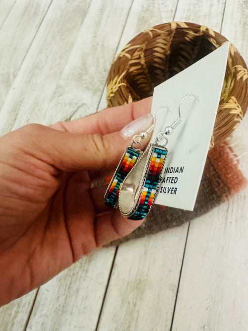 Navajo Handmade Multicolor Beaded Teardrop Dangle Earrings