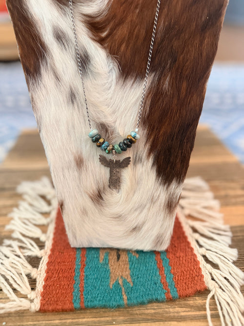 Handmade Sterling Silver & Turquoise Beaded Totem Pole Necklace
