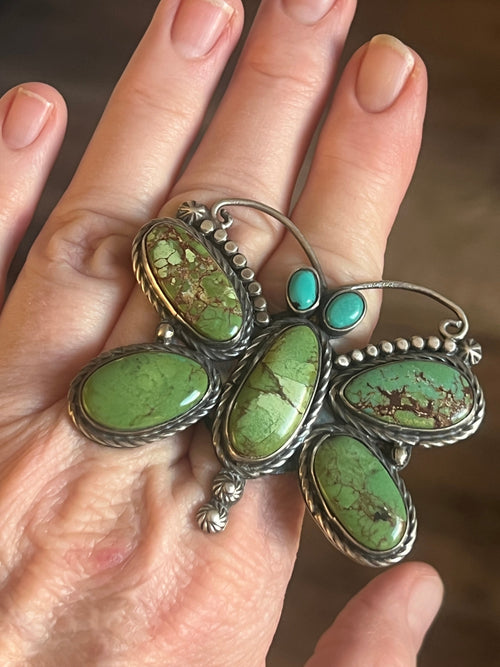 Apache Sterling Silver and Egyptian Turquoise Butterfly Ring by Rosella Paxson, Size 9.5