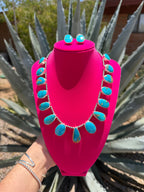 Handcrafted Turquoise & Sterling Silver Beaded Necklace and Earring Set
