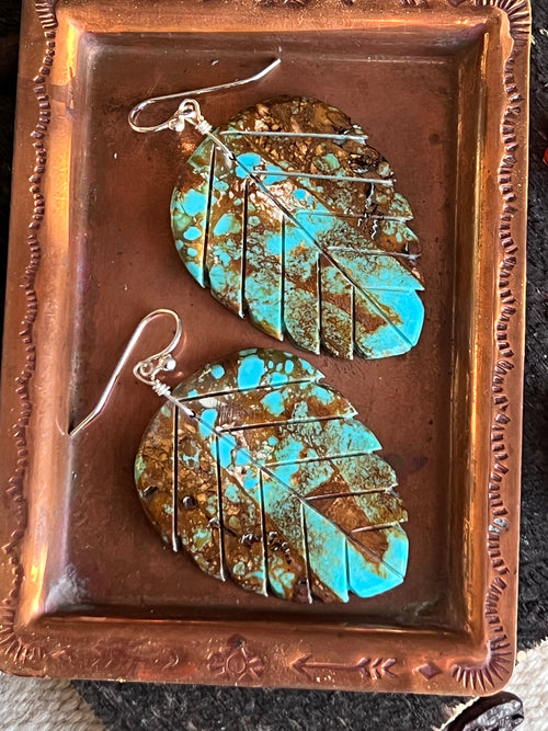 Ronald Chavez Carved Turquoise Leaf Earrings