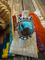 Handcrafted Pilot Mountain Turquoise & Sterling Silver Ring 7 by Rosella Paxson