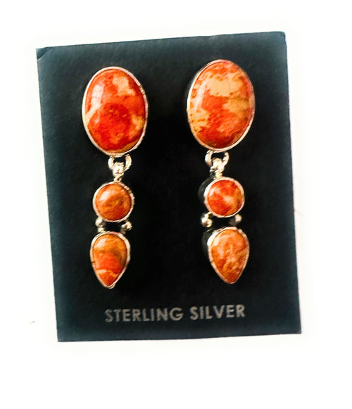 Navajo Sterling Silver Apple Coral Dangle Earrings