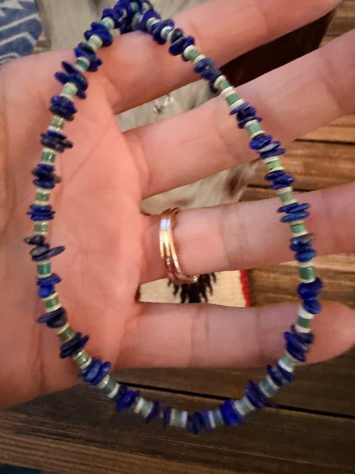 Handcrafted Lapis & Heishi Shell 16” Beaded Necklace