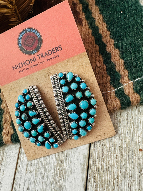 Old Pawn Navajo Sterling Silver & Turquoise Cluster Post Earrings