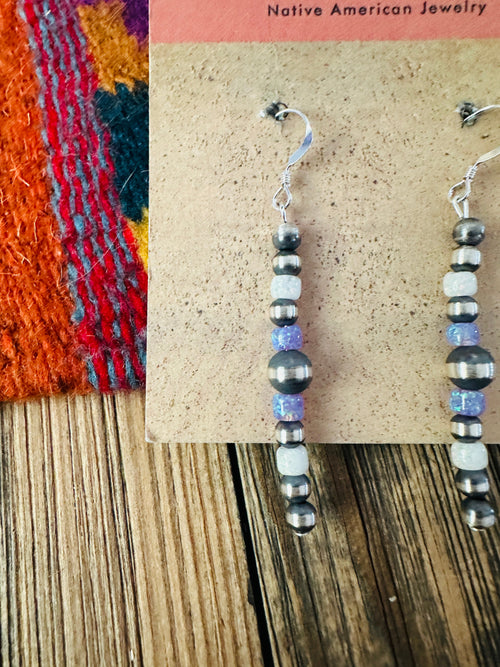 Handcrafted Opal & Sterling Silver Pearl Beaded Dangle Earrings