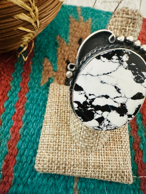Old Pawn Navajo Sterling Silver & White Buffalo Ring Size 7.75