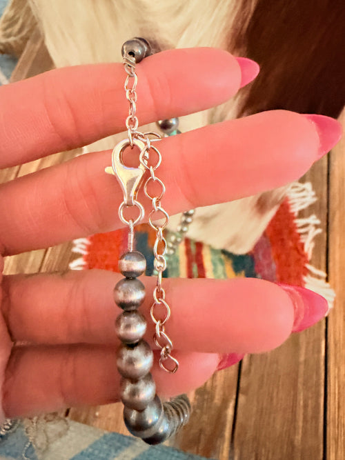 Handcrafted Turquoise & Sterling Silver Cluster Beaded Necklace by Sheila Becenti