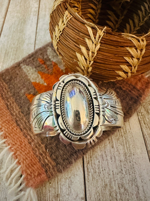 Old Pawn Navajo Hand Stamped Sterling Silver Cuff Bracelet by Wes Craig