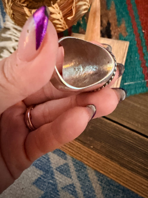 Old Pawn Handcrafted Turquoise & Sterling Silver Cigar Band Ring Size 10