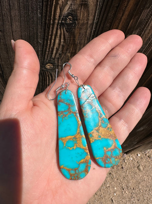 “Spirit of Southwest” Navajo Sterling Silver & Turquoise Slab Dangle Earrings