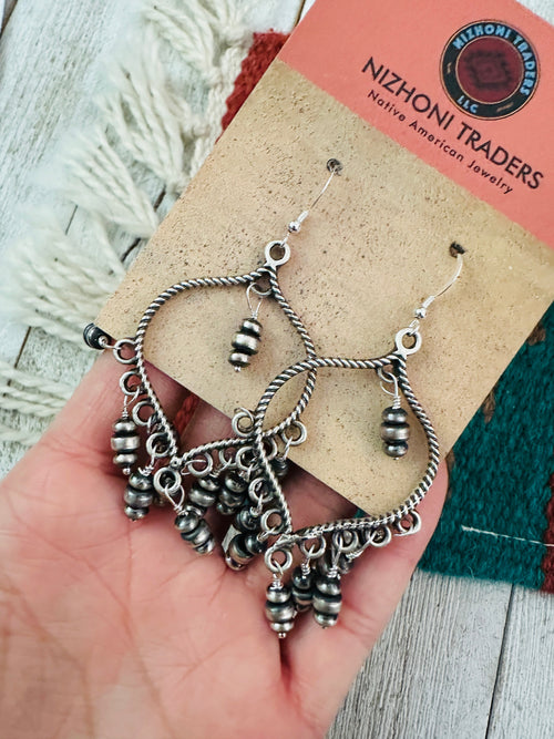 Navajo Sterling Silver Pearl Chandelier Dangle Earrings