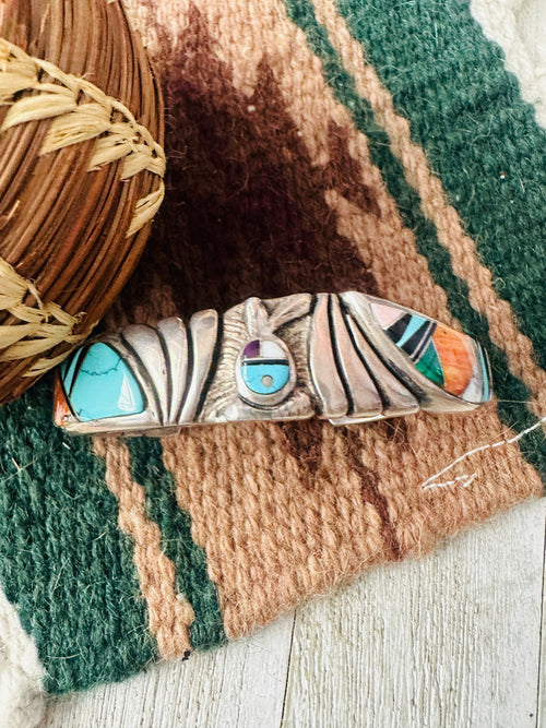 Old Pawn Navajo Multi Stone & Sterling Silver Inlay Cuff Bracelet