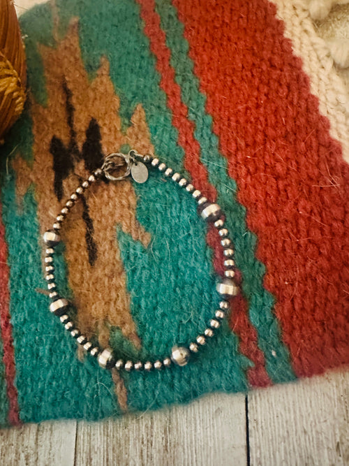 Handcrafted Sterling Silver Pearl Beaded Bracelet 7.5"