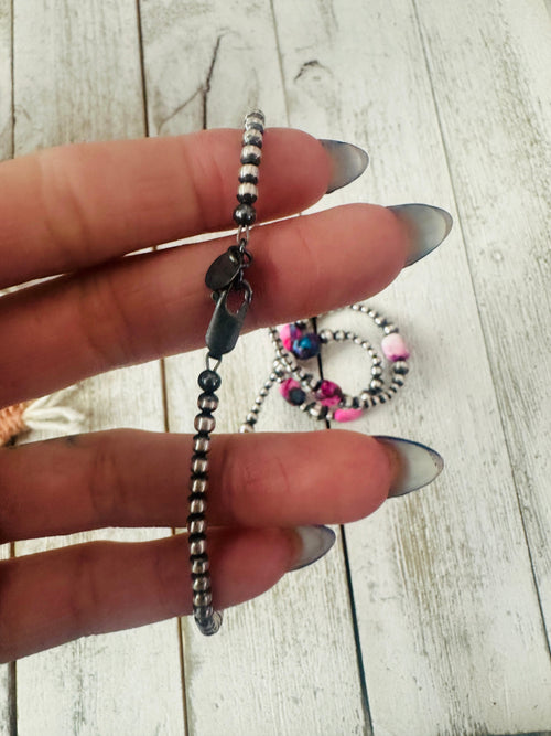 Navajo Sterling Silver & Pink Dream Mojave Beaded Necklace