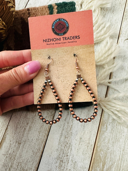 Navajo Copper Beaded Dangle Hoop Earrings