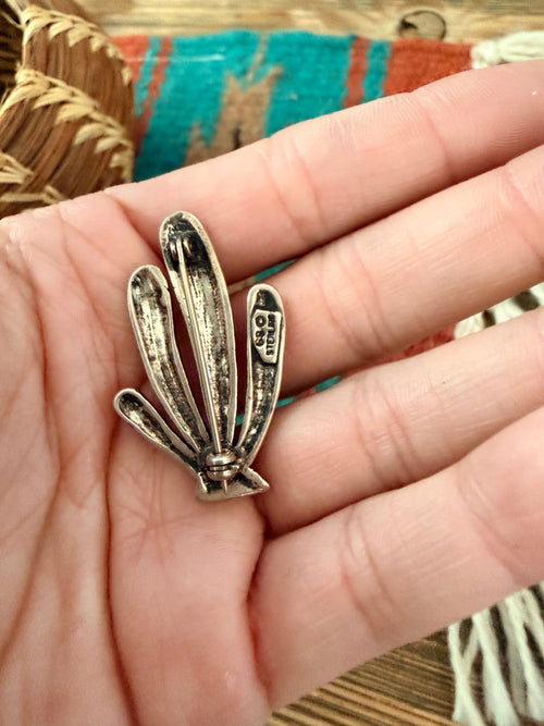 Old Pawn Handcrafted Sterling Silver Cactus Brooch