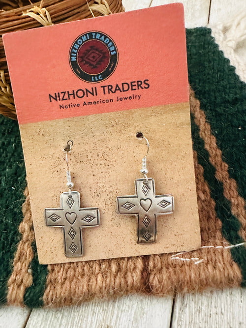 Old Pawn Navajo Sterling Silver Cross Dangle Earrings