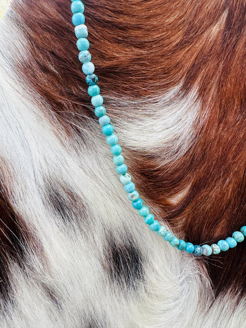 Handcrafted Turquoise & Sterling Silver Beaded 14” Necklace