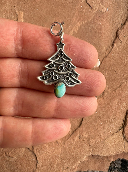 Handmade Sterling Silver and Turquoise CHRISTMAS TREE Charm