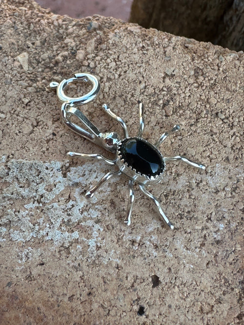 Navajo Crafted Sterling Silver and Onyx Spider Charm