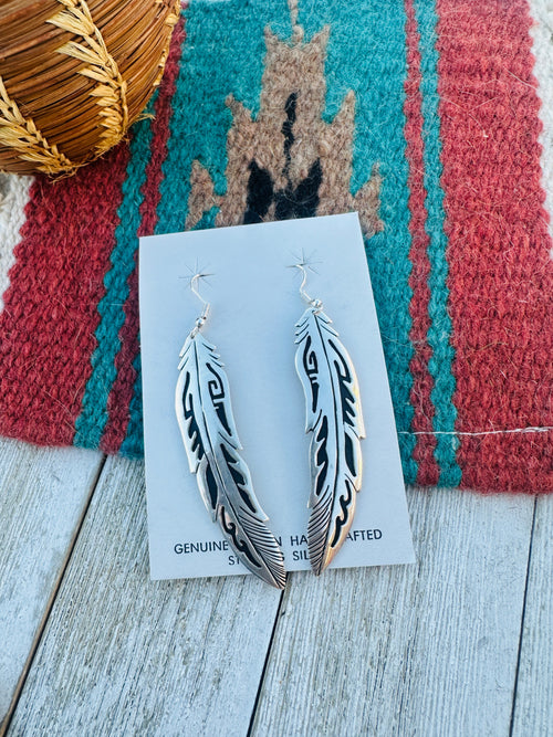 Handcrafted Sterling Silver Beaded Feather Dangle Earrings
