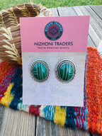 Handcrafted Old Pawn Sterling Silver & Malachite Inlay Post Earrings
