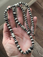 Navajo Sterling Silver Single Strand Beaded Necklace by Rose Martin, 26 + 2 Inches