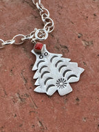 Handmade Sterling Silver and Coral CHRISTMAS TREE Charm