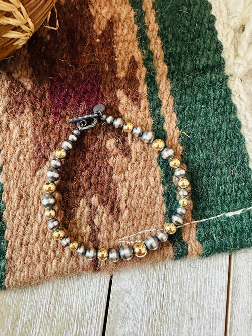 Navajo Gold Plated Sterling & Sterling Silver Pearl Beaded Bracelet