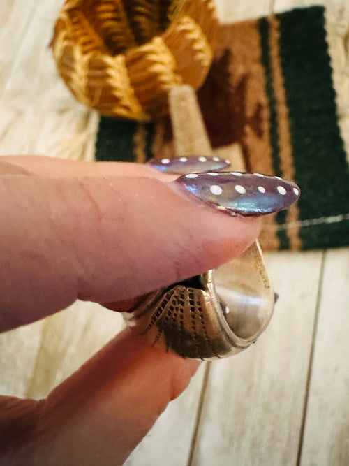 Old Pawn Handcrafted Turquoise & Sterling Silver Ring Size 10