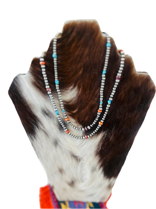 Navajo Sterling Silver, Spiny Oyster & Turquoise Beaded Necklace